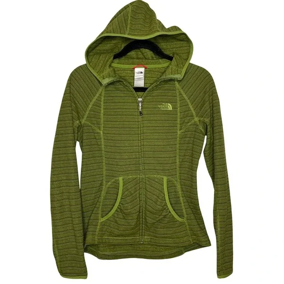 The North Face Womens Small Green Striped Full Zip Fleece Hoodie Jacket - Picture 1 of 8